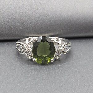 Sterling Silver Moldavite Statement Ring Size 5 Cathedral Setting Signed KYJ